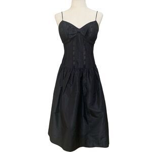 Vintage Rickie Freeman Teri Jon Black Silk Corset Dress Fit & Flare Goth Size 2